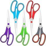 Scissors Bulk Set of 5-Pack, Niutop 8" Multipurpose Sharp Sewing Craft Fabric Scissors for Office Home High/Middle School Student Office Teacher Art Supplies, Soft Comfort-Grip Right/Left Handles