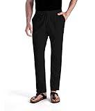 MUSE FATH Men’s Linen Drawstring Casual Beach Pants-Lightweight Summer Trousers-Black-XXL