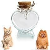 COSOWO Memorial Bottle for Pet Hair, Dogs & Cats Fur Memorial Glass Keepsake with 2 Silver Accessories, Pet Memorial Urn, Heart Shape