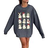 Oversized Christmas Shirts for Women Christmas Sweatshirts for Women 2024 Graphic Cute Funny Fashion Loose Fit with Long Sleeve Crewneck Pullover Tops Gray Small