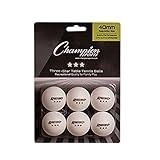 Champion Sports 3 Star Table Tennis Ball Pack, Tournament Grade, White, 40mm Seamless Design, 6 Balls