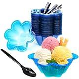 YOIYINI 60Pcs Ice Cream Bowls and Spoons Set,8oz Flower Shape Ice Cream Cups,Disposable Ice Cream Sundae Bowls,Ice Cream Containers for Frozen Yogurt,Fruit,Salad,Shaved Ice,Cake(clear)