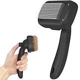 Dipoo Self Cleaning Shedding Brush - Skin Friendly Grooming Tool for Dogs, Cats, and Puppies, Deshedding and Hair Removal for Long and Short Haired Pets, Black