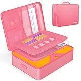 Document Organizer with 5200℉ Heat Insulated, 16.1"x11.4"x4.3" Waterproof and Fireproof Document Box with Lock, Home Strong Fireproof Safe Storage Box for Legal Size Documents and File，Pink