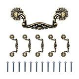 Joyangy 6 Pcs Antique Bronze Bail Drawer Handles, 3 Inch Hole Centers, 4 Inch Total Length, Vintage Drop Cabinet Pulls for Furniture, Dresser, Cupboard, Wardrobe, Kitchen Door