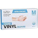 ForPro Disposable Vinyl Gloves, Clear, Industrial Grade, Powder-Free, Latex-Free, Non-Sterile, Food Safe, 2.75 Mil. Palm, 3.9 Mil. Fingers, Medium, 100-Count