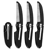 Ouligay 4pcs Folding Mustache Comb Portable Beard Comb for Men Fine Teeth Plastic Pocket Comb for Men Mustache Hair Care Styling Grooming Black