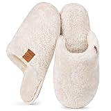 EverFoams Women's Fuzzy Slip-on Slippers Warm Cozy Soft Lightweight Memory Foam Indoor House Shoes Cream White, 7-8 US