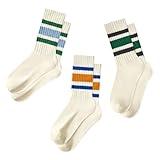 Century Star Retro Striped Novelty Socks For Women Vintage Casual Crew Socks Sporty Calf Socks Cotton Socks Women 3 Blue-Red&Blue-Green&Blue-Orange