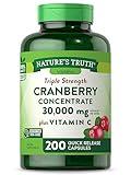 Nature's Truth Cranberry Concentrate Plus Vitamin C Pills | 30,000mg | 200 Quick Release Capsules | Non-GMO & Gluten Free Supplement