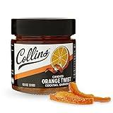 Collins Candied Fruit Orange Peel Twist in Syrup - Popular Cocktail Garnish for Skinny Margarita, Martini, Mojito, Old Fashioned Drinks, Peel for Baking, 10.9oz.