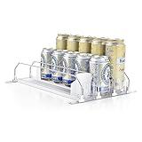 OTraki Drink Organizer for Fridge Soda Can Dispenser with Pusher Glide 15Inch Length & Width Adjustable Fridge Drink Can Dispenser Spring Loaded Beverage Storage Hold up to 15 cans 3 Rows