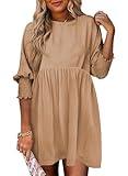 Dokotoo Womens Spring Summer Sundress 2024 Fashion Cute Babydoll Tunic Dress Casual Loose Short Sleeve Crew Neck Mini Beach Dress Flowy Swing Shift Dresses Plus Size Beige Dress XX-Large