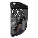 Pete & Pedro Beard Care & Mustache Comb + Stainless Steel Scissors Kit | Scissor Trims, Comb Styles & Detangles Knots, Men’s Grooming Travel Kit With a Protective Leather Case | As Seen on Shark Tank