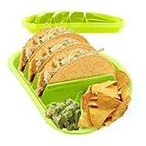 Arrow Home Products Fiesta Taco Plate, 4 Pack - Each Plate Includes 3 Taco Holders Plus 2 Compartments - BPA Free Plastic, Made in the USA, Dishwasher Safe - Lime Green