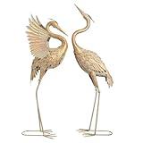 TERESA'S COLLECTIONS Yard Decorations Outdoor Garden Statues, Gold Metal Crane Yard Art, 33-39inch Lawn Ornaments for Backyard, Outside Porch, Patio, Wedding Decor, Set of 2, Housewarming Gift