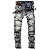 XIMXIMMTIAN Men's Biker Moto Washed Distressed Slim Fit Straight Jeans Denim (34, 2126 Blue)