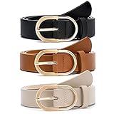 VONMELLI 3 Pack Women's Belts for Jeans Pants Fashion Gold Buckle Ladies Dress Belt