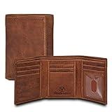 Leather Trifold Wallet For Men - RFID Blocking - 7 Card Slots, 2 Note Compartments & 1 ID Window - Minimalist Design, Slim Wallet - Premium, Fashionable Gifts for Him - Father's day (Cognac Vintage)