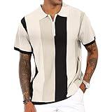 Men's Fashion Polo Shirts Vintage Striped Knitting Shirts Casual Slim Fit Golf Shirts White