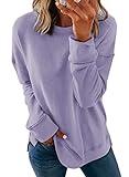 Dokotoo Womens Casal Ladies Long Sleeve Crewneck Sweatshirt Loose Fit Solid Basic Comfy Pullover Tunic Shirts Tops Blouse Side Split Fall 2024 Fashion Purple Small