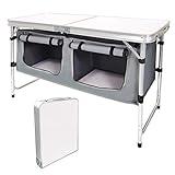 CampLand Outdoor Folding CampingTable with Aluminum Lightweight Height Adjustable with Storage Organizer Picnic Table for BBQ, Party, Camping (White)