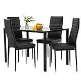 FDW Dining Table Set Glass Dining Room Table Set for Small Spaces Kitchen Table and Chairs for 4 Table with Chairs Home Furniture Rectangular Modern (Black Glass)