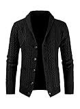 JMIERR Men's Cardigan Sweaters Fall Casual Long Sleeve Shawl Collar Button-Down Cable Knit Sweater with Pockets for Men,US 46(XL),Black