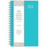 2025 Pocket Calendar/Planner - Weekly & Monthly Pocket Planner for Purse, Jan. 2025 - Dec. 2025, 6.8" x 4.1", Strong Twin - Wire Binding, Plastic Cover