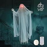 Halloween Hanging Ghosts 6FT White Ghost Ghost for Halloween Outdoor Decorations Front Yard Porch Patio Lawn Garden Trees Party Décor and Holiday（Without Battery）