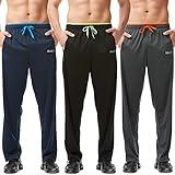 SACUIMAN Mens Sweatpants Summer Fall Lightweight Workout Athletic Running Pants for Men with Zipper Pockets Open Bottom (3 Pack,L)