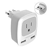 TESSAN Italy Travel Power Adapter, 3 Prong Grounded Plug with Dual USB Charging Ports, Type L Outlet Adaptor Charger for USA to Italy Uruguay Chile Italian