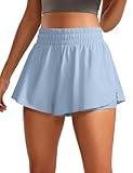 CRZ YOGA 2 in 1 Flowy Running Shorts for Women High Waisted Quick Dry Athletic Gym Lounge Workout Shorts Cute Tennis Skirts The Breeze Blue Medium