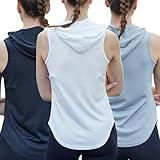 Womens Workout Hooded Tank Yoga Tops Running Shirts Quick Dry Gym Sleeveless Hoodie 3 Pack Black White Grey US Size M