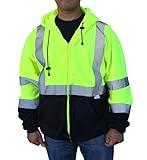 3C Products SAJ6700, ANSI/ISEA Class 3, Men’s Safety Fleece Hoodie Jacket, Reflective, Pockets, Neon Green w/Black Bottom,5XL