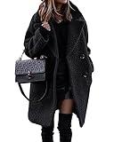 BTFBM Women 2024 Winter Faux Fur Coats Lapel Long Sleeve Fuzzy Fleece Outerwear Button Down Sherpa Jackets Fall Outfits(Solid Black, Medium)