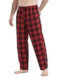 Jveyvth Mens Pajama Pants Flannel Cotton Plaid Sleep & Lounge Pants, PJ Bottoms with Pockets and Button Fly