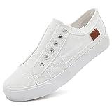 Women's Slip on Shoes Non Slip Fashion Canvas Sneakers Low Top Casual Shoes(White,US9