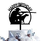 opunmpwu Hunting-Themed Birthday Cake Topper with Man Wearing Straw Hat and Hunting Dog - Camping Hunting Cake Topper for Outdoor Enthusiast and Nature Lover's Birthday Party Supplies