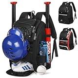 SDYSM Baseball Bag for Youth and Adult, Large Lightweight Baseball Backpack with Shoe Compartment and Helmet Holder, Waterproof T-Ball Softball Bag with Fence Hook for Bat & Equipment, Black