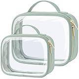 PACKISM TSA Approved Toiletry Bag, 2 Pack Clear Makeup Bags with Handle Large Opening, Clear Toiletry Bags Fit Carry-on Travel Essential, Clear Travel Bags for Toiletries, Laurel Green