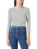 Amazon Essentials Women's Slim-Fit 3/4 Sleeve Solid Boat Neck T-Shirt, White Stripe, Medium