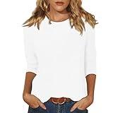 FQZWONG Blouses for Women Dressy Casual, Gifts for Her Womens Spring Fashion 2024 Tunics Or Tops to Wear with Leggings Ladies Crew Neck 3/4 Sleeve Shirts Three Quarter Sleeve Tops Woman (White,S)