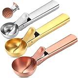 Skylety 3 Pcs Ice Cream Scoops with Trigger Multiple Size Ice Cream Scooper Stainless Steel Ice Cookie Scoop for Frozen Yogurt Gelatos Sundaes Baking Cookie (Rose Gold, Gold, Stainless Steel Color)