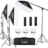 Andoer Softbox Photography Lighting Kit Professional Studio Equipment with 20"x28" Softbox, 2800-5700K 85W Bi-Color Temperature Bulb with Remote, Light Stand, Boom Arm for Portrait Product Shooting