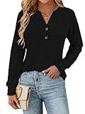 Sweatshirt for Women - Stylish Ribbed Knit Long Sleeve Sweater, Essential Fall Winter Wear Black X-Large