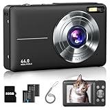 Digital Camera FHD 1080P Kids Camera 44MP with 32GB Card, 2 Batteries, Lanyard, 16X Zoom Anti Shake, Compact Portable Small Point and Shoot Camera for Kids Student Children Teens Girl Boy(Black)