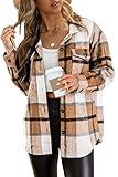 AUTOMET Womens Fall Outfits Fashion Clothes Shackets Flannel Plaid Button Down Long Sleeve Shirts Jackets 2024 Apricot M