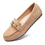 Cvistpieo Loafers for Women Business Casual Shoes Comfortable & Lightweight Penny Loafers Slip On Work Flats Suede Beige Size 8