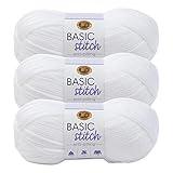 Lion Brand Yarn Basic Stitch Anti-Pilling Knitting Yarn, Yarn for Crocheting, 3-Pack, White